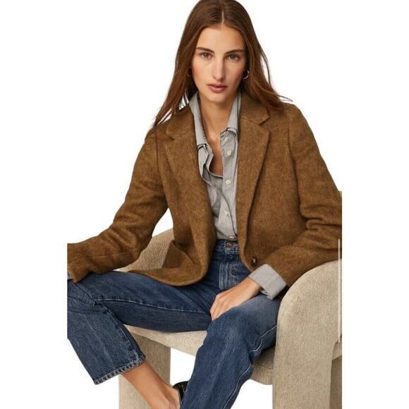 Madewell Boucle Larsen Blazer XS Toffee Brown Wool Alpaca Blend Single Breasted - Picture 3 of 16